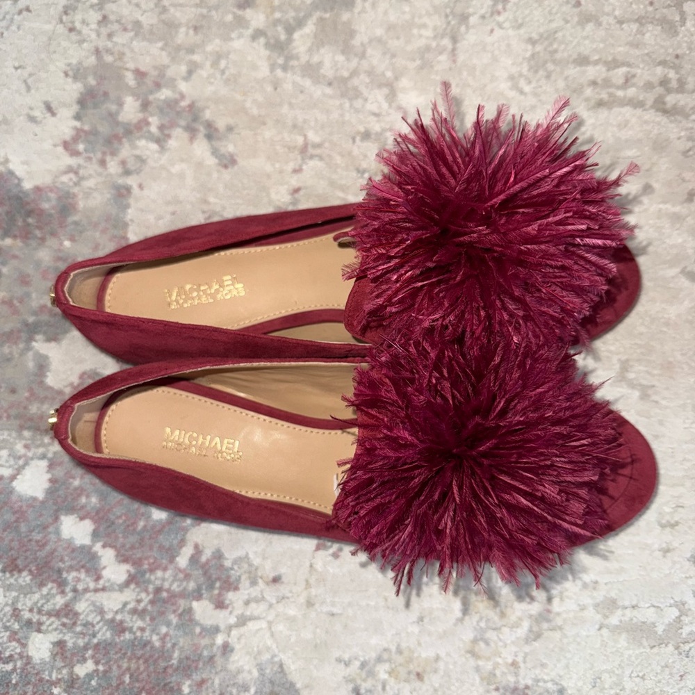 Michael Kors Red Mules with Dramatic Pom-Pom
